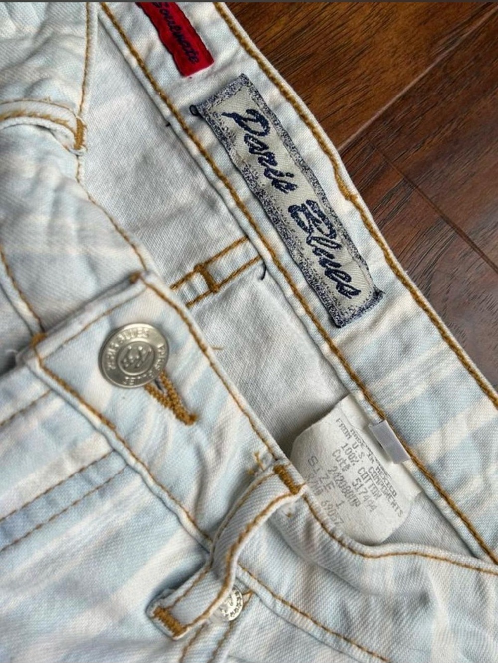 Paris Blues Light Blue Striped Denim Low Rise Flare Jeans • Size 1 • Vintage - Picture 3 of 12